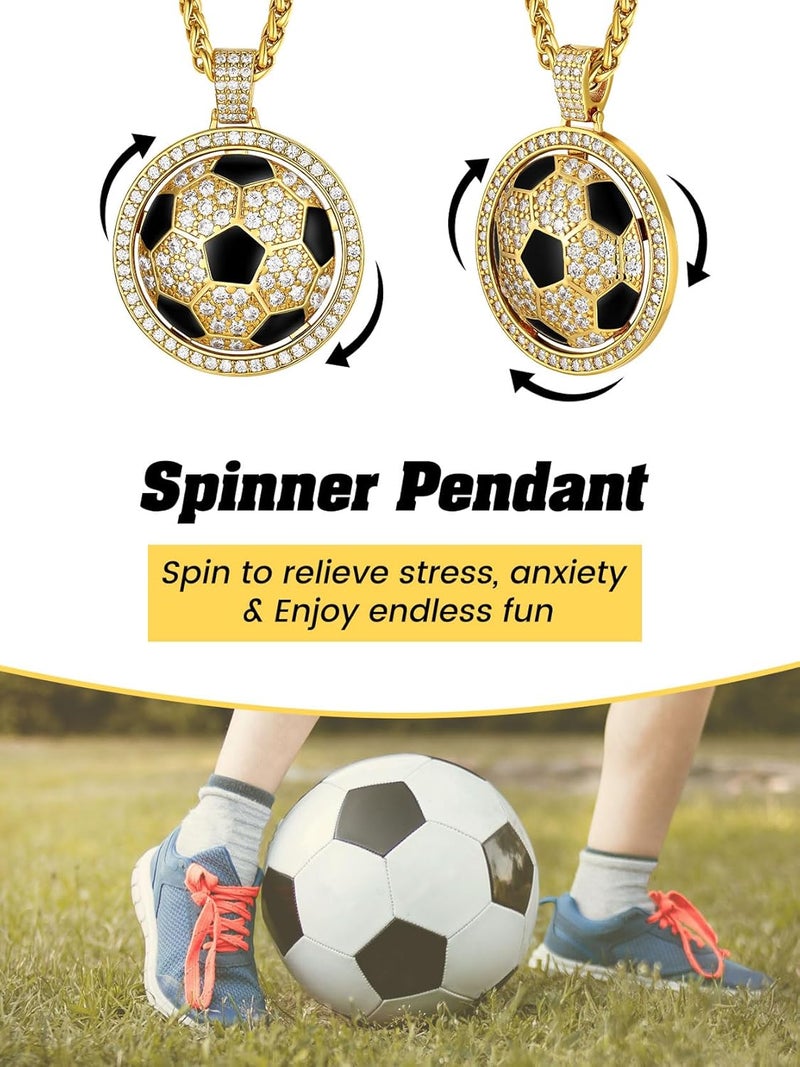 KeyStyle Bling Sports Necklace for Men Teen, Spinner Pendant for Athletes (Baseball Soccer Basketball Football Pendant) - Image 3